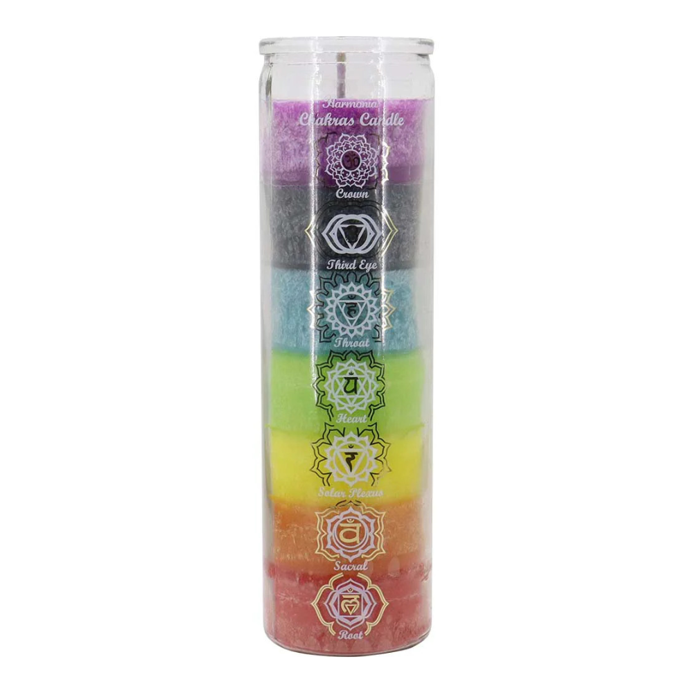 7 Chakras Glass Prayer Candle Unscented