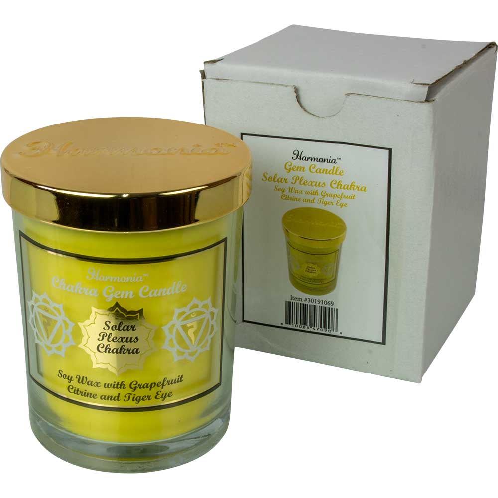 Solar Plexus Chakra Gem Candle - Grapefruit with Citrine & Tiger Eye